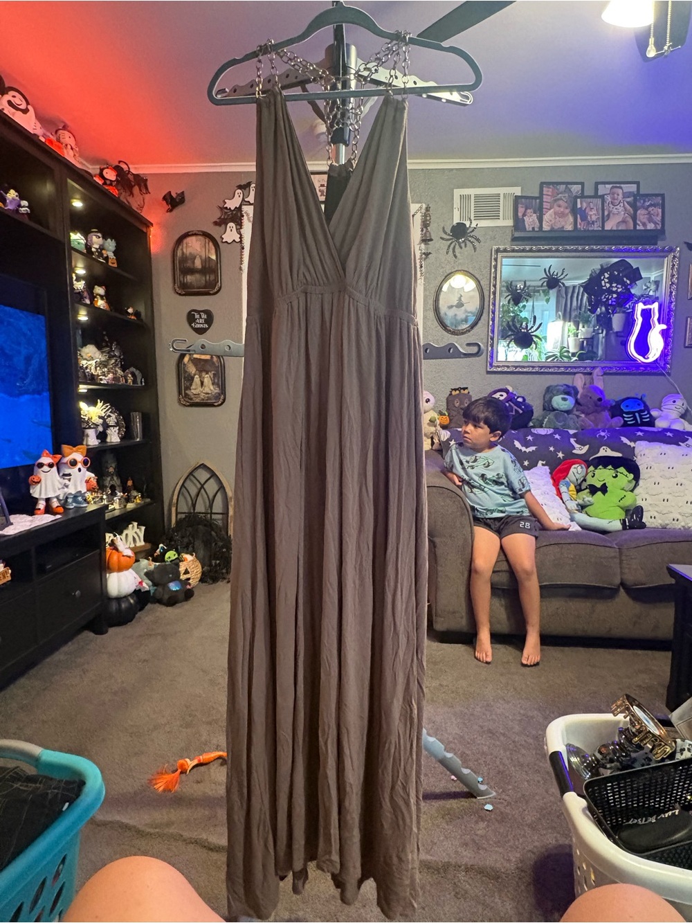 Taupe One-Piece Maxi Dress - Sleeveless V-Neck